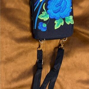 Floral Embroidered Black Crossbody Bag